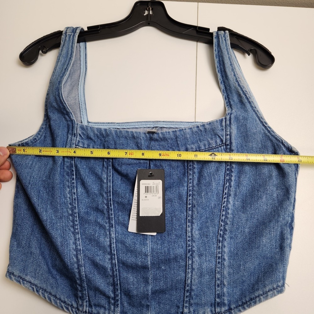 Guess Neil Denim Bustier Square Neck Cropped Denim Top Womens Size M NWT - Picture 6 of 7